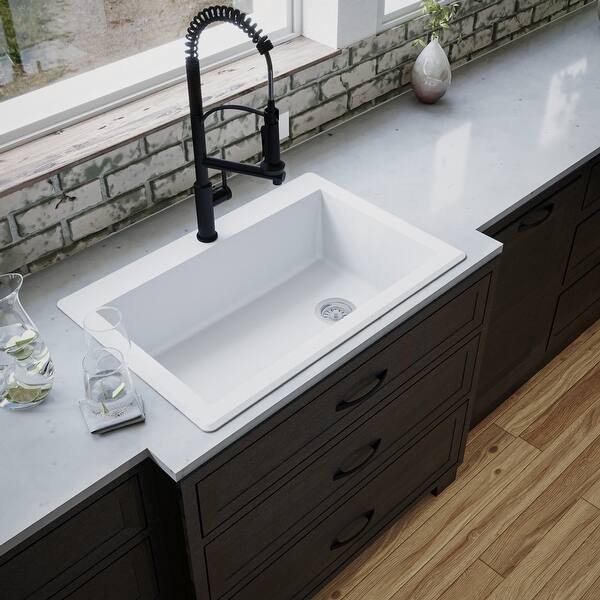 slide 2 of 57, Karran Drop-In Quartz Composite 1-Hole Single Bowl Kitchen Sink - 33" x 22" x 9"
