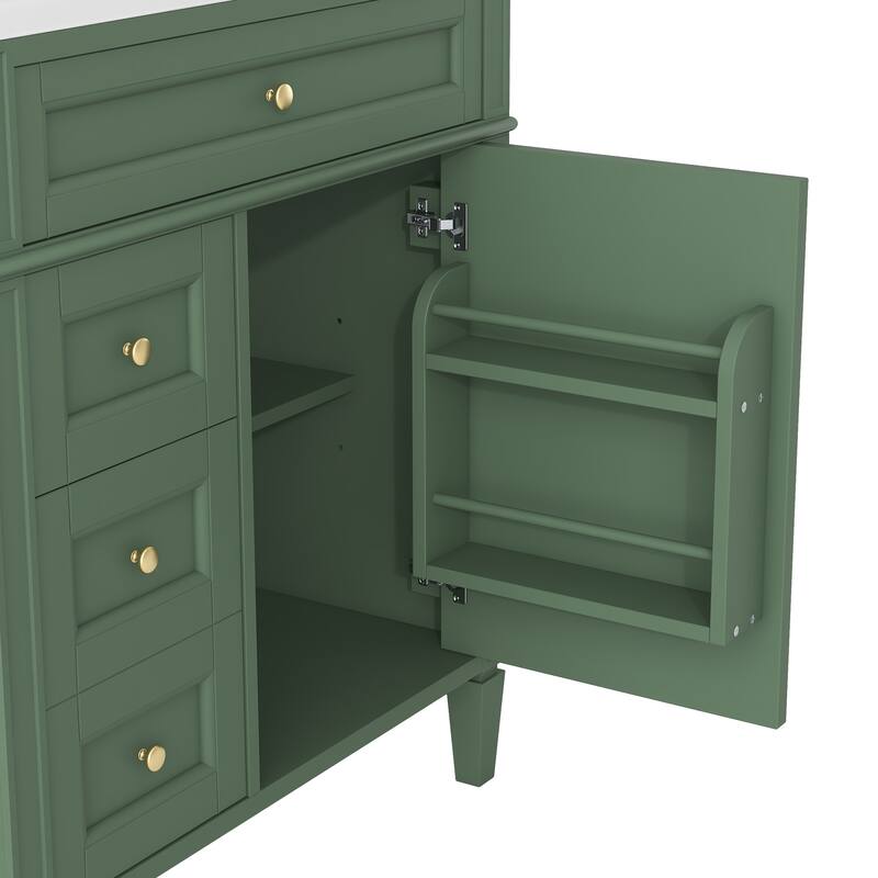 30-Inch Bathroom Vanity with Ceramic Undermount Sink, Mirror Cabinet, 3 Soft-Close Drawers, and Modern Design
