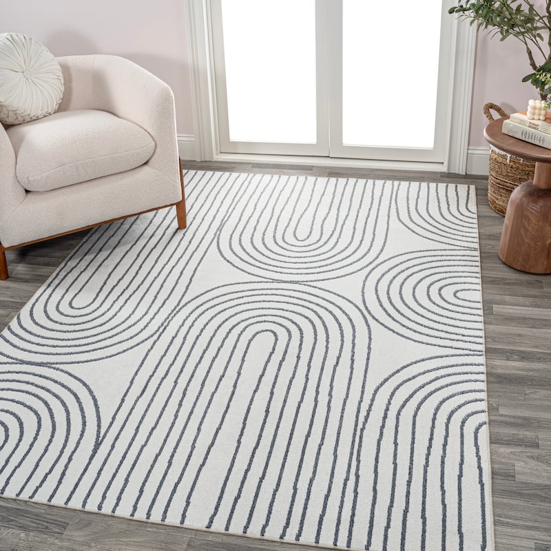 JONATHAN Y Arches Contemporary Glam Geometric Machine-Washable Cream/Dark Gray Area Rug