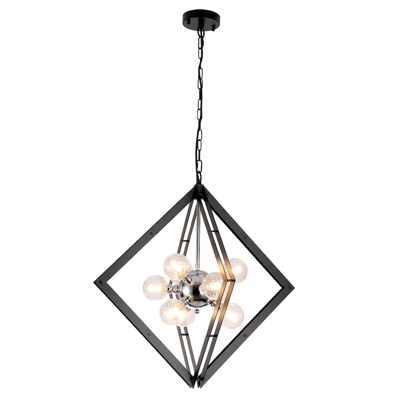 Modern Black Sputnik Chandelier with Clear Glass Shades for Dining Room - Dia.24.8-in