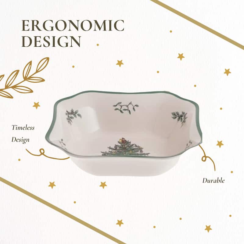 Spode Christmas Tree Square Salad Bowl - 9.5" L x 9.5" W x 2.75" H