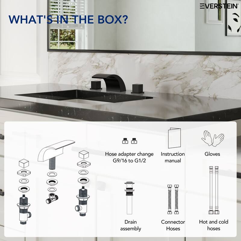 Widespread Bathroom Faucet 3 Hole, Double Handle Waterfall Bathroom Sink Faucet with Drain Assembly