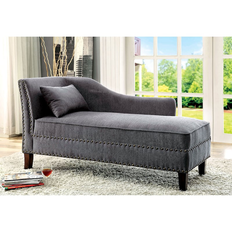 Fabric and Wood Chaise in Beige Finish