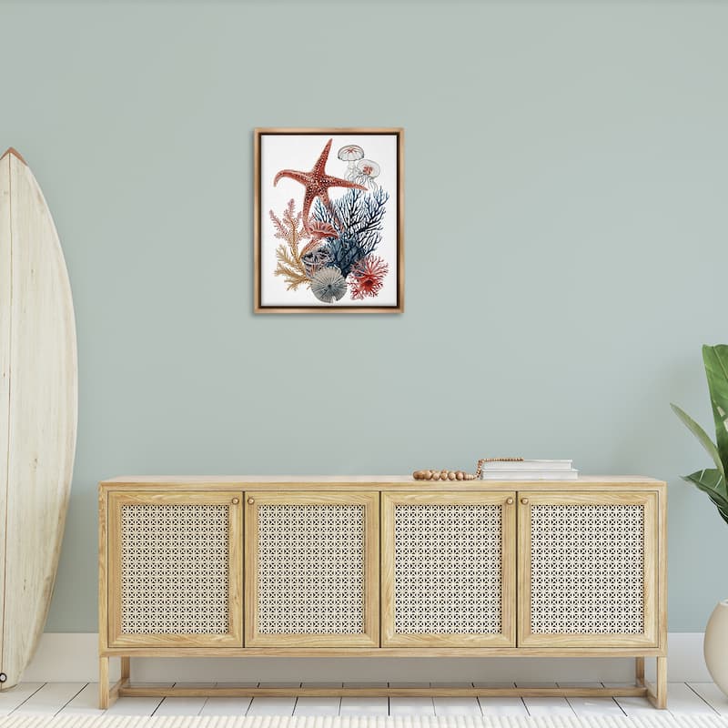 Stupell Natural Aquatic Sea Creatures Framed Floater Canvas Wall Art Design By Ramona Murdock