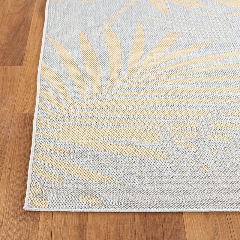 Contemporary Tropical Leaves Indoor/Outdoor Flatweave Waterproof Backyard Patio Area Rug