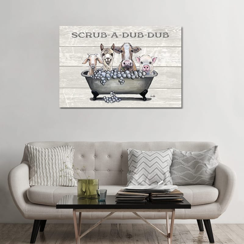 iCanvas "Bathtub Farm Animals, Farm Animal Bathtub Scrub-A-Dub-Dub" by Hippie Hound Studios Canvas Print - 32x48x1.5