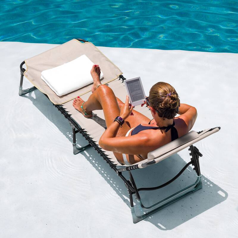 Outdoor Adjustable Oxford Lounge Chair Folding Tanning Chair with Pillow