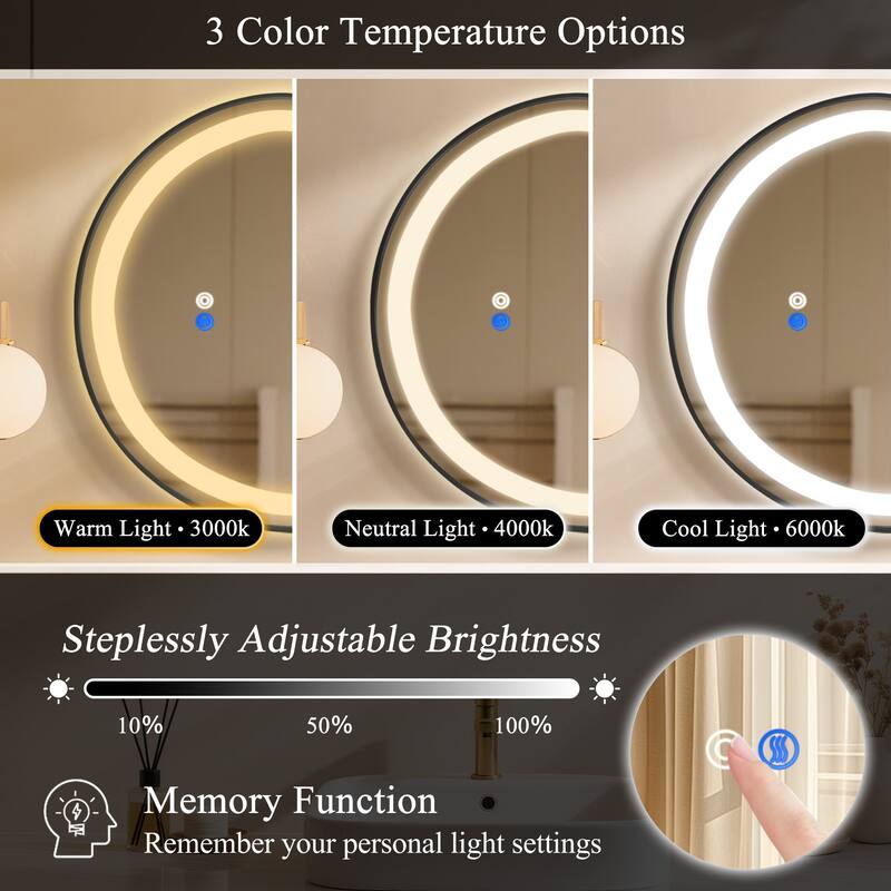 Asymmetrical Framed LED Light Anti-fog 3-Colors Dimmable Irregular Wall Mirror