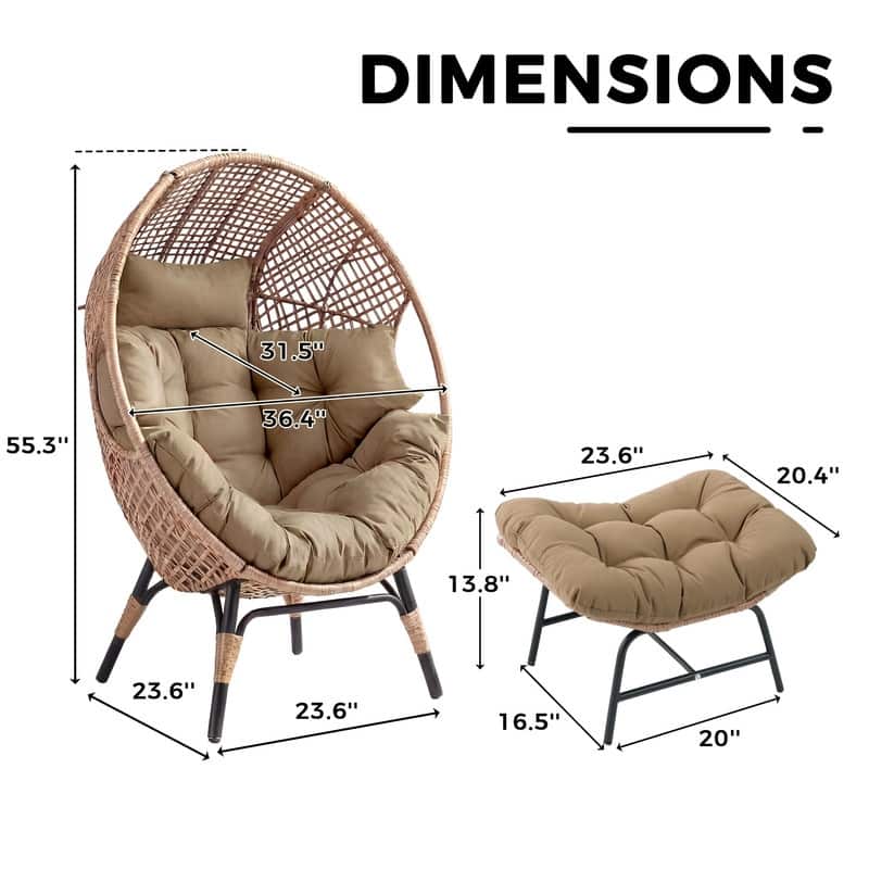 Outdoor Wicker Egg Chair with Ottoman, 6.5" Cushions, 440 lb Capacity