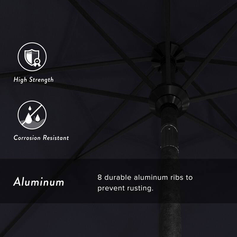 California Umbrella 9' Round Crank Lift Push Button Tilt Black Aluminum Patio Umbrella with Sunbrella Spectrum Dove Fabric