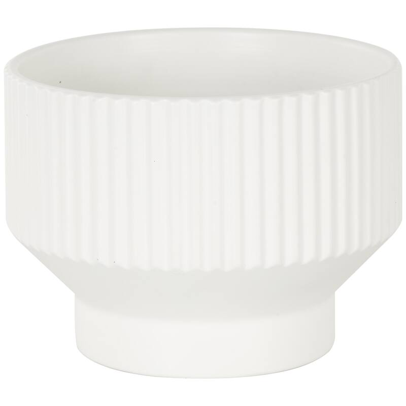 Ceramic Wide Indoor Outdoor Planter with Linear Grooves and Tapered Bases - Set of 3 Green, White, Cream - Roche River Decor