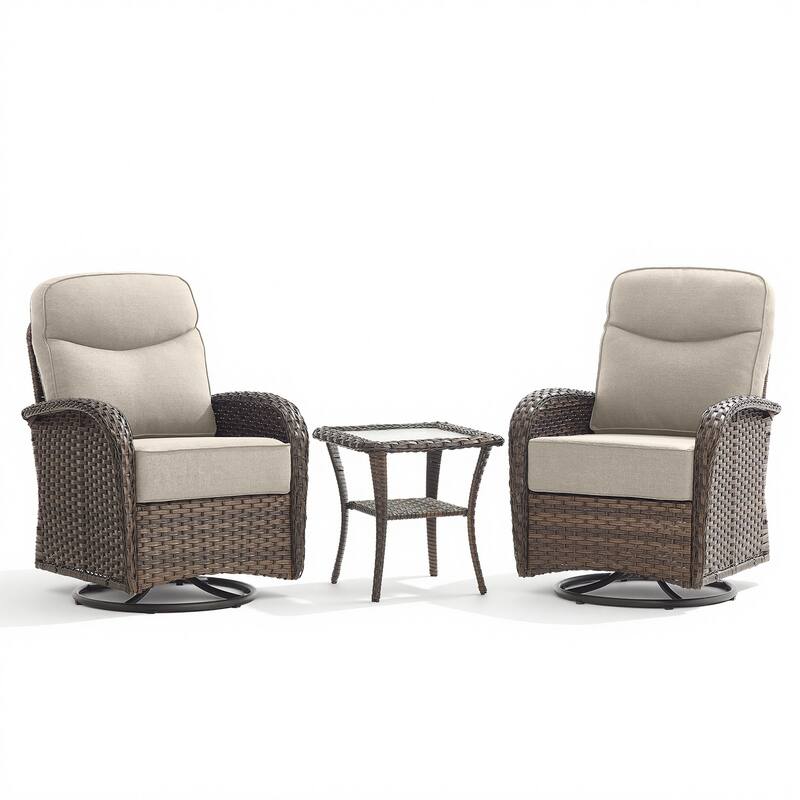 Pocassy Outdoor Wicker Patio Sofa with Swivel Chair Ottoman Sets
