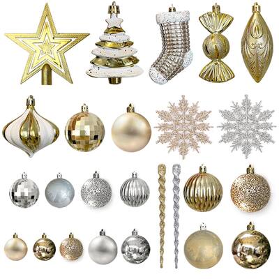 109pcs Gold Christmas Ornaments Set, Christmas Tree Decorations