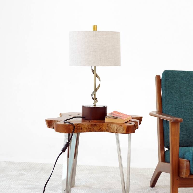 Caserta Twisted Brass Accent Table Lamp with Fabric Shade