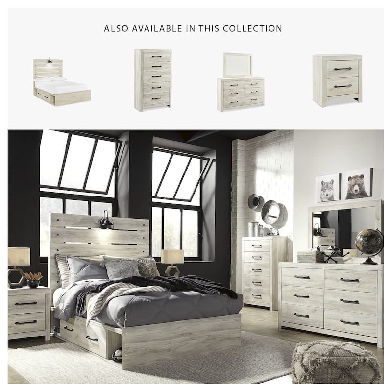 Cambeck Whitewash Panel Bed With 2 Under Bed Storage Drawers