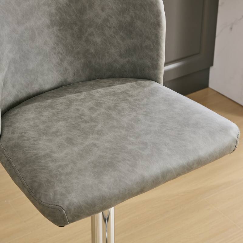 Modern PU Upholstered Bar Stools Set of 2, Swivel Barstools with Tufted Back, Adjustable Seat Height with Chrome Base