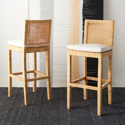 SAFAVIEH Tojo 30-inch Cane Bar Stool with Cushion - 22.6" x 18.1" x 44.5"