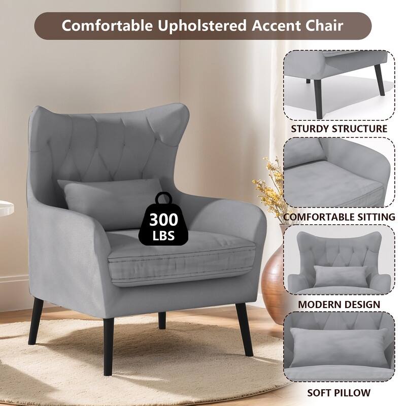 Velvet Accent Chair Upholstered Comfy Thick Cushion For Living Room