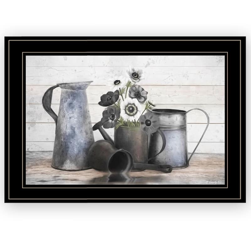 TrendyDecor4U Farmhouse "Floral Farmhouse I" Framed Print Wall Art by Robin-Lee Vieira