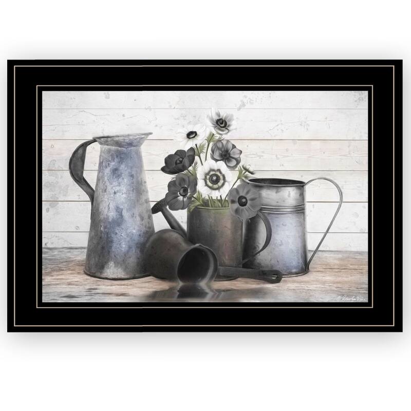 TrendyDecor4U Farmhouse "Floral Farmhouse I" Framed Print Wall Art by Robin-Lee Vieira