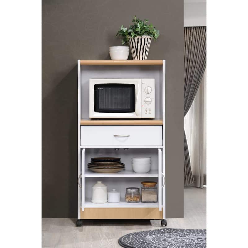 45" White and Beige Microwave Kitchen Cart