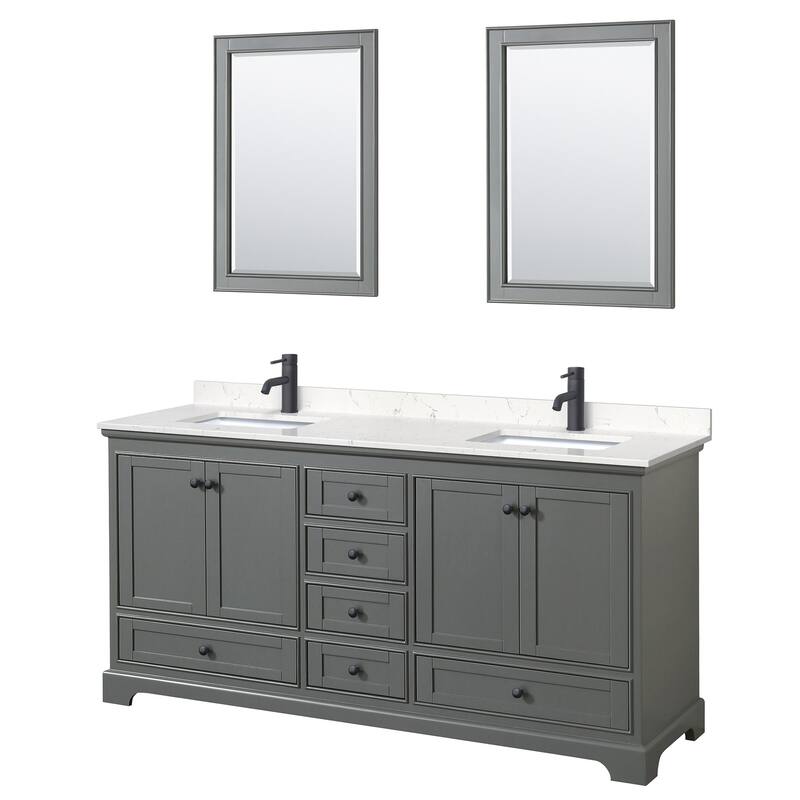 Wyndham Collection Deborah 72" Free Standing Double Basin Vanity Set - Dark Gray / Carrara Cultured Marble Top / Matte