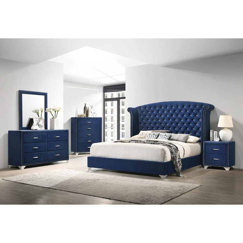 Chantel Tufted Velvet 5-piece Bedroom Set - Pacific Blue - Queen