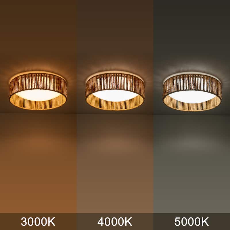 C Cattleya Integrated LED 3CCT Farmhouse Flush Mount Ceiling Light 3000K/4000K/5000K - Natural-Jute-Rope
