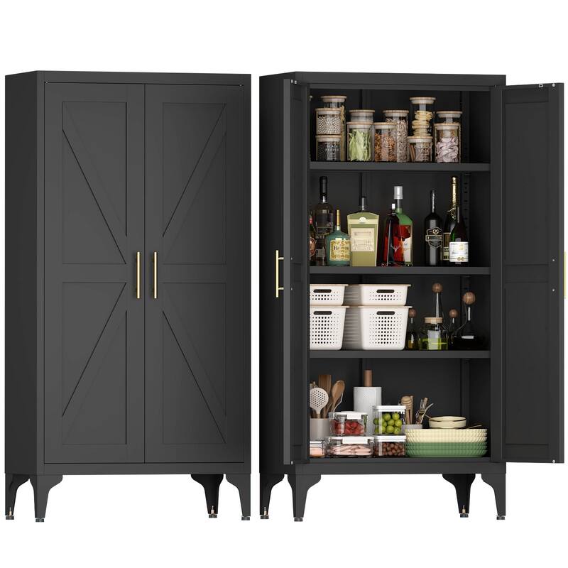 Anmytek Black 2-Door Storage Cabinet with Adjustable Shelves Anti-Tipping Magnetic Closure