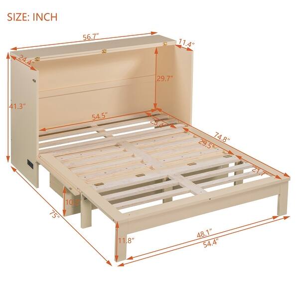 dimension image slide 0 of 8, Murphy Bed with drawer and a set of Sockets & USB Ports, Modern Design