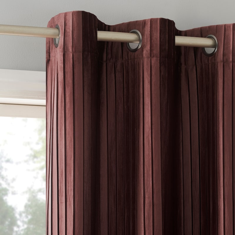 Sun Zero Cascade Pleated Velvet Blackout Grommet 1-Piece Curtain Panel, Single Panel - 40" x 84" - Wine Red