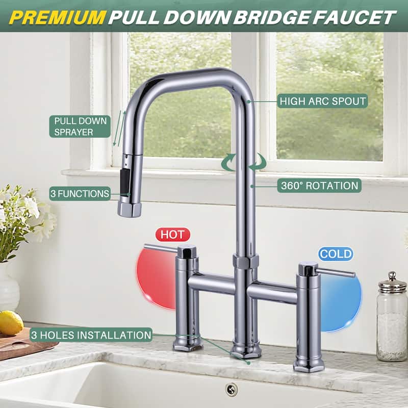 WOWOW Double Handle Pull Down Kitchen Faucet