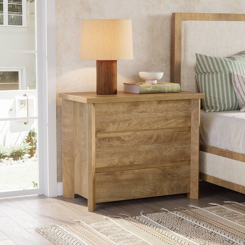 Oversized 3-Drawer Wood Nightstand, Large Storage Night Stand for Bedroom