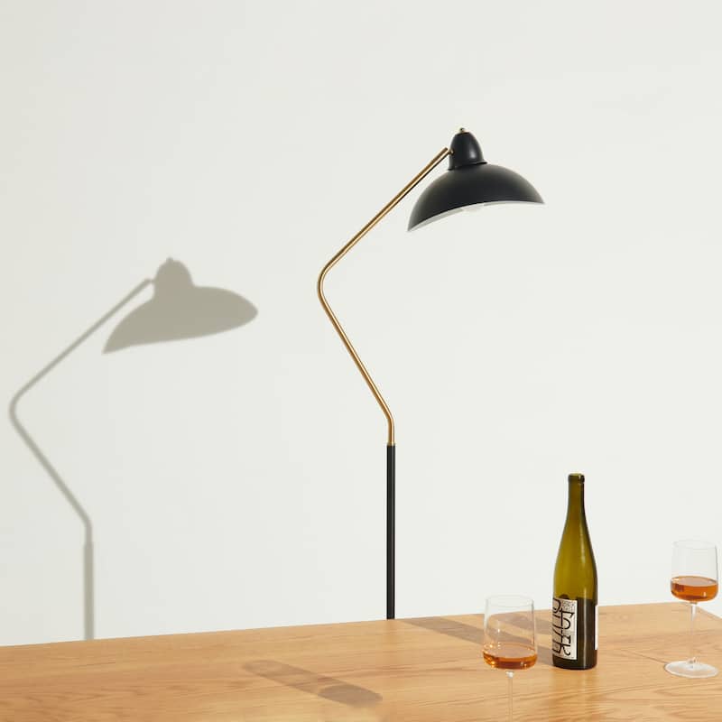 Brightech Swoop 69 in. Classic Black Industrial Adjustable LED Floor Lamp with Black Metal Bowl Shade