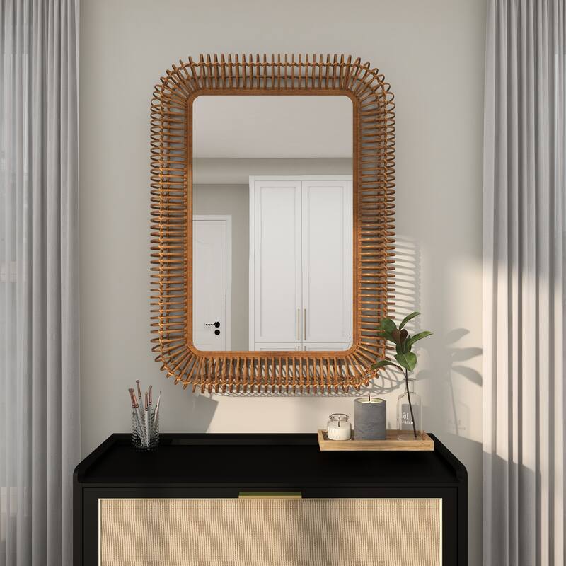 Brown Wood Handmade Woven Room Wall Mirror
