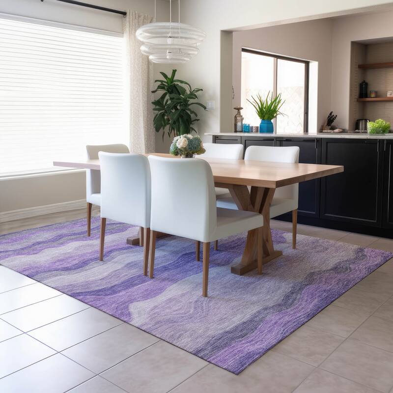 Machine Washable Indoor/ Outdoor Ombre Stripes Chantille Rug