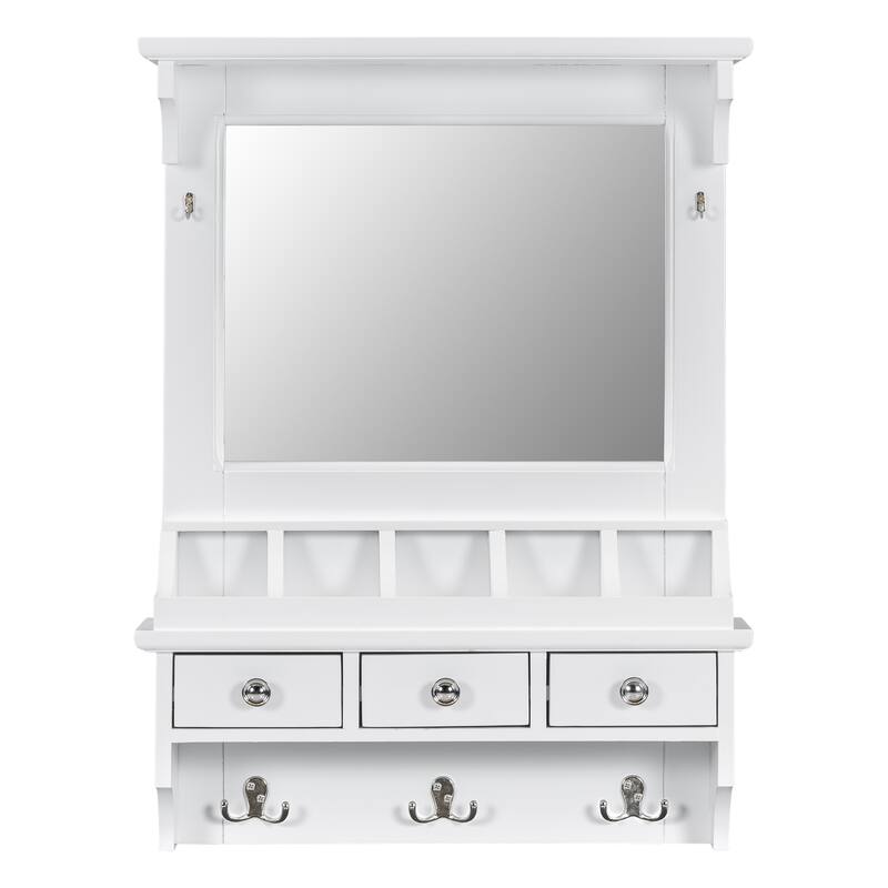 White MDF Floating Makeup Vanity with HD Mirror, Drawers and Hooks - 23.75” W x 31.75” H