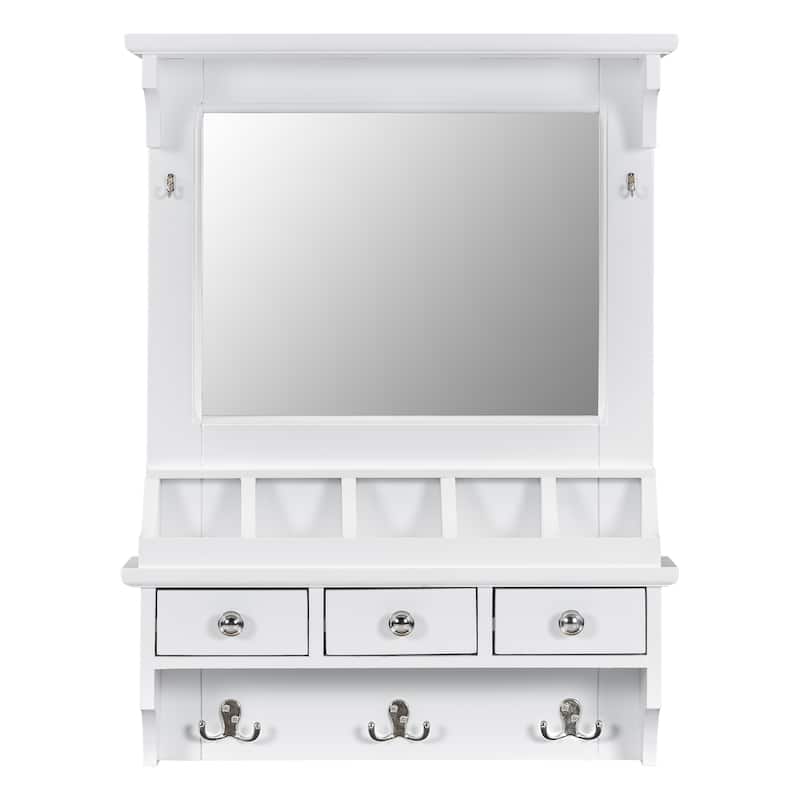 Floating Makeup Vanity with Big Mirror,Wall-Mounted Storage Vanity with Drawers,Pockets & Hooks,Space-Saving Decorative