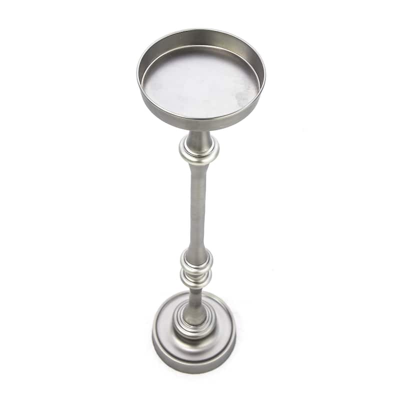 Modern Round Iron End Table for Drinks and Snacks with Brushed Finis and Pedestal Base for Living Room - Silver