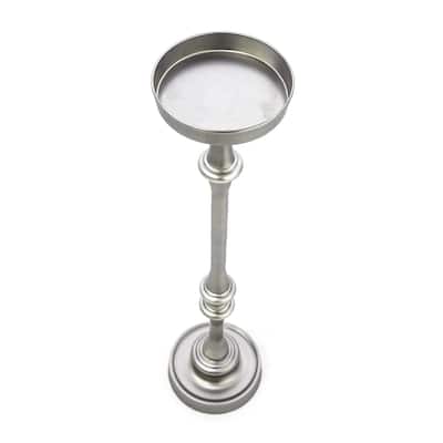 Modern Round Iron End Table for Drinks and Snacks with Brushed Finis and Pedestal Base for Living Room