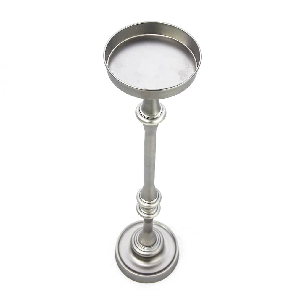 Modern Round Iron End Table for Drinks and Snacks with Brushed Finis and Pedestal Base for Living Room
