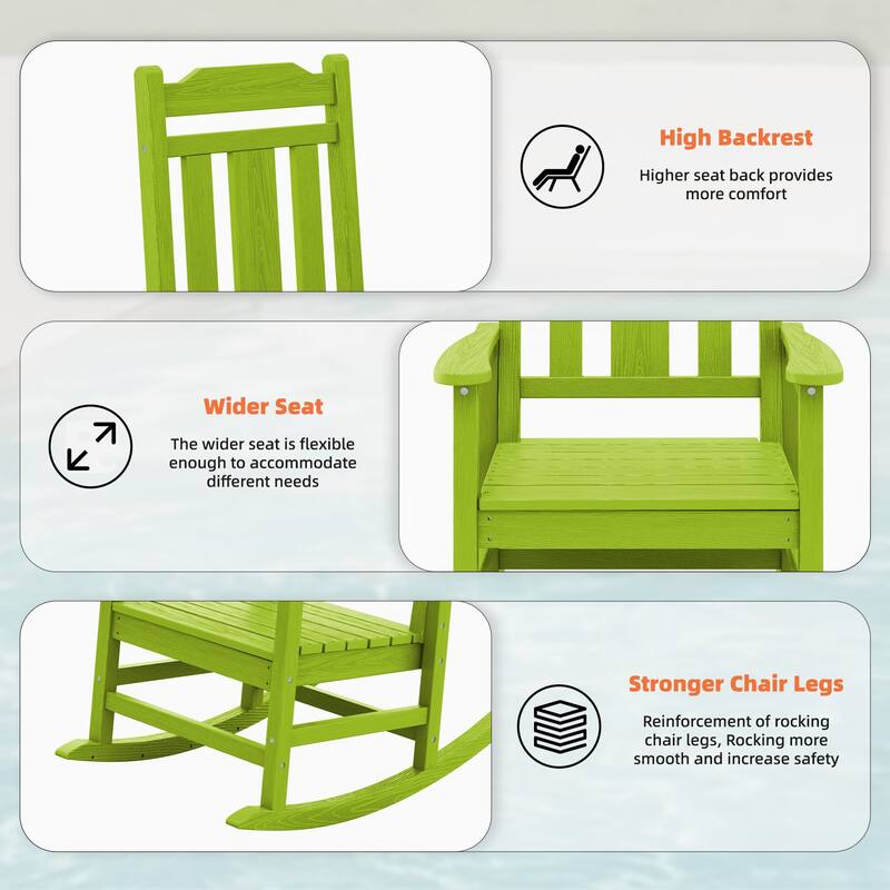 Outdoor Patio HDPE Rocking Chiar, Extra Wide Seat & Backrest