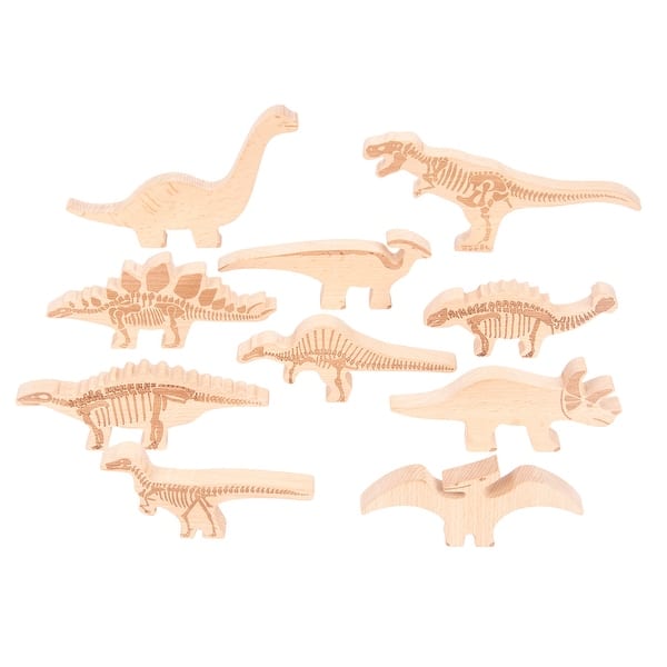 slide 2 of 8, TickiT Dinosaur Wooden Blocks - Natural Natural - Kids