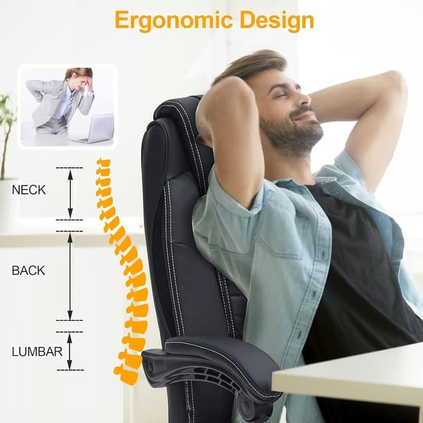 dimension image slide 2 of 11, EROMMY Heated Massage Executive Office Chair, PU Leather with Retractable Footrest