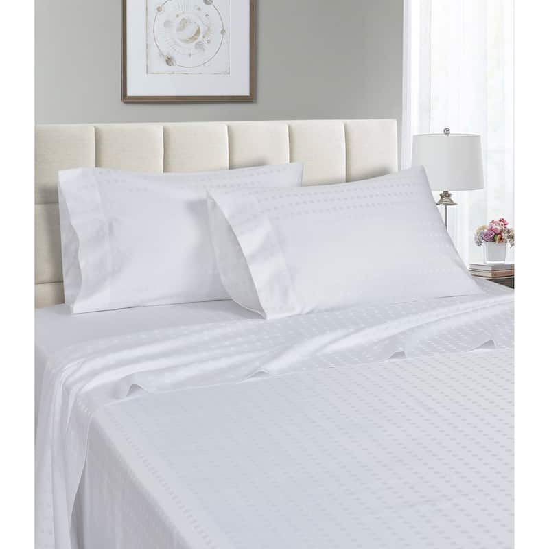 Striped 1200 TC Egyptian Cotton Deep Pocket Bed Sheet Set - White - Queen