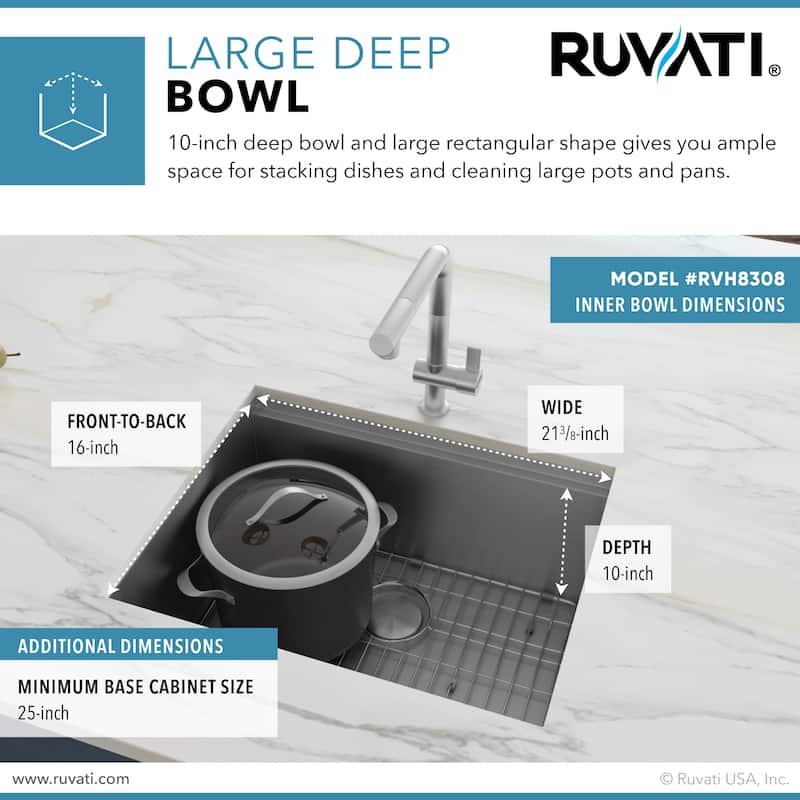 Ruvati 23" Workstation Ledge Bar Prep Kitchen Sink Undermount 16 Gauge Stainless Steel Single Bowl - - 21-3/8? x 16?