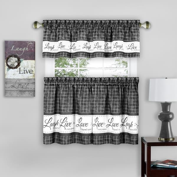 Live Laugh Love 3 Piece Kitchen Curtain Set Tiers 58x36 Swag 58x14 Inches Overstock 30385914 Blue