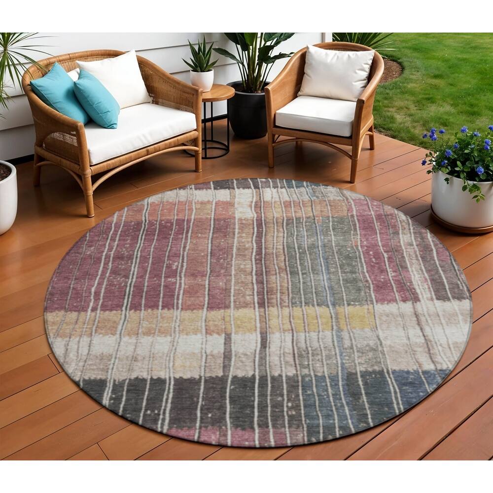 HomeRoots Striped Transitional Rectangle Outdoor Rug