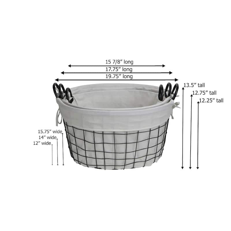 Set of 3 Black Lined Grid Wire Tapered Storage Basket 19.75"