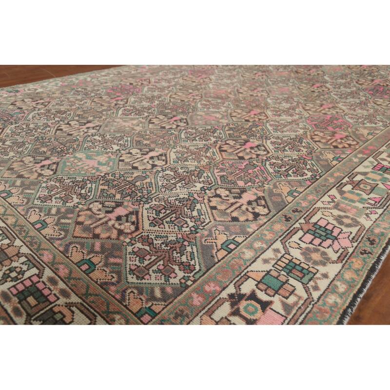 Bakhtiari Persian Vintage Area Rug Handmade Beige Wool Carpet - 6'7"x 9'7"